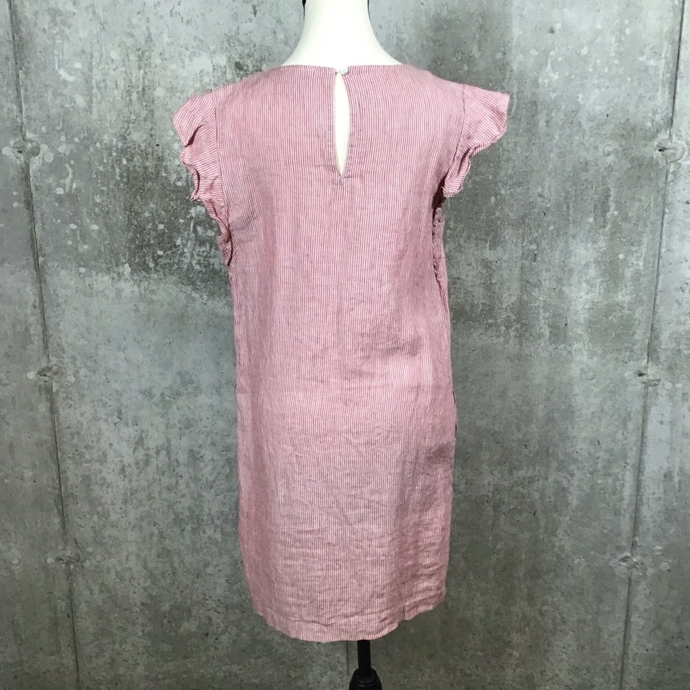 Cynthia Rowley Womens Striped Linen Mini Dress SZ M Pocket Ruffle Flutter Garden - Picture 5 of 13